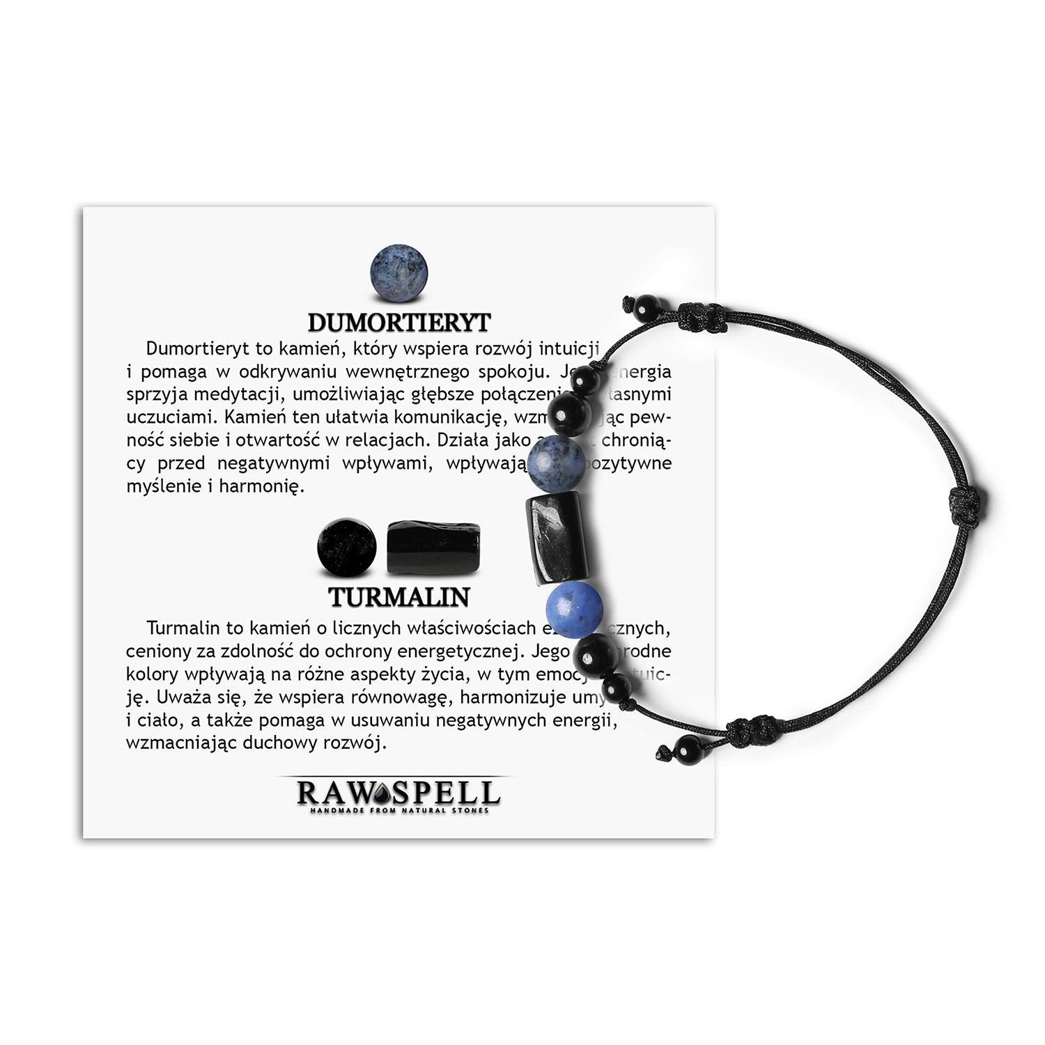 Bransoletka Inare na sznurku z dumortyerytem i turmalinem, stworzona z myślą o kobietach i mężczyznach Elegancka bransoletka Inare dla kobiet i mężczyzn, wykonana z dumortierytu i turmalinu, podkreślająca indywidualny styl.