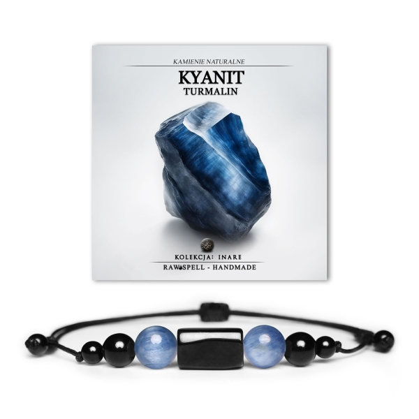 Bransoletka Inare z naturalnych kamieni kyanitu i turmalinu, idealna dla kobiet i mężczyzn.