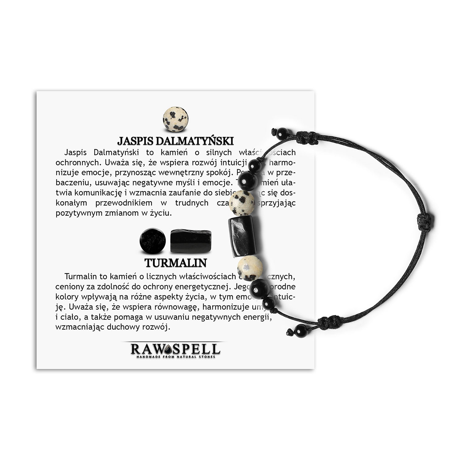 Bransoletka Inare z Jaspisem Dalmatyńskim i Turmalinem, stworzona z myślą o kobietach i mężczyznach Bransoletka Inare z naturalnym jaspisem dalmatyńskim i turmalinem, uniwersalny dodatek dla kobiet i mężczyzn.