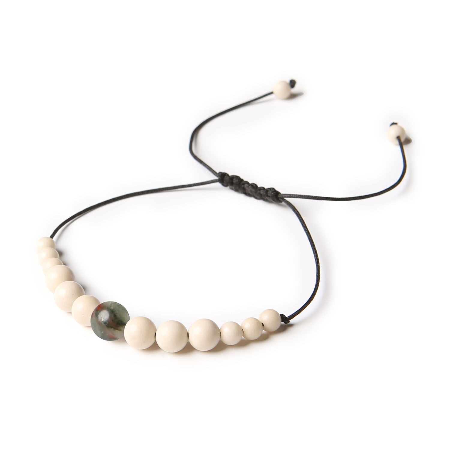 Bransoletka Jaue na sznurku z Heliotropem i Kamieniem Rzecznym, uniwersalny dodatek dla Kobiet i Mężczyzn Bransoletka z kolekcji Jaue, Kamienie Naturalne dla Kobiet Tekst Obrazka: Bransoletka z kolekcji Jaue, Kamienne Złotnictwo
