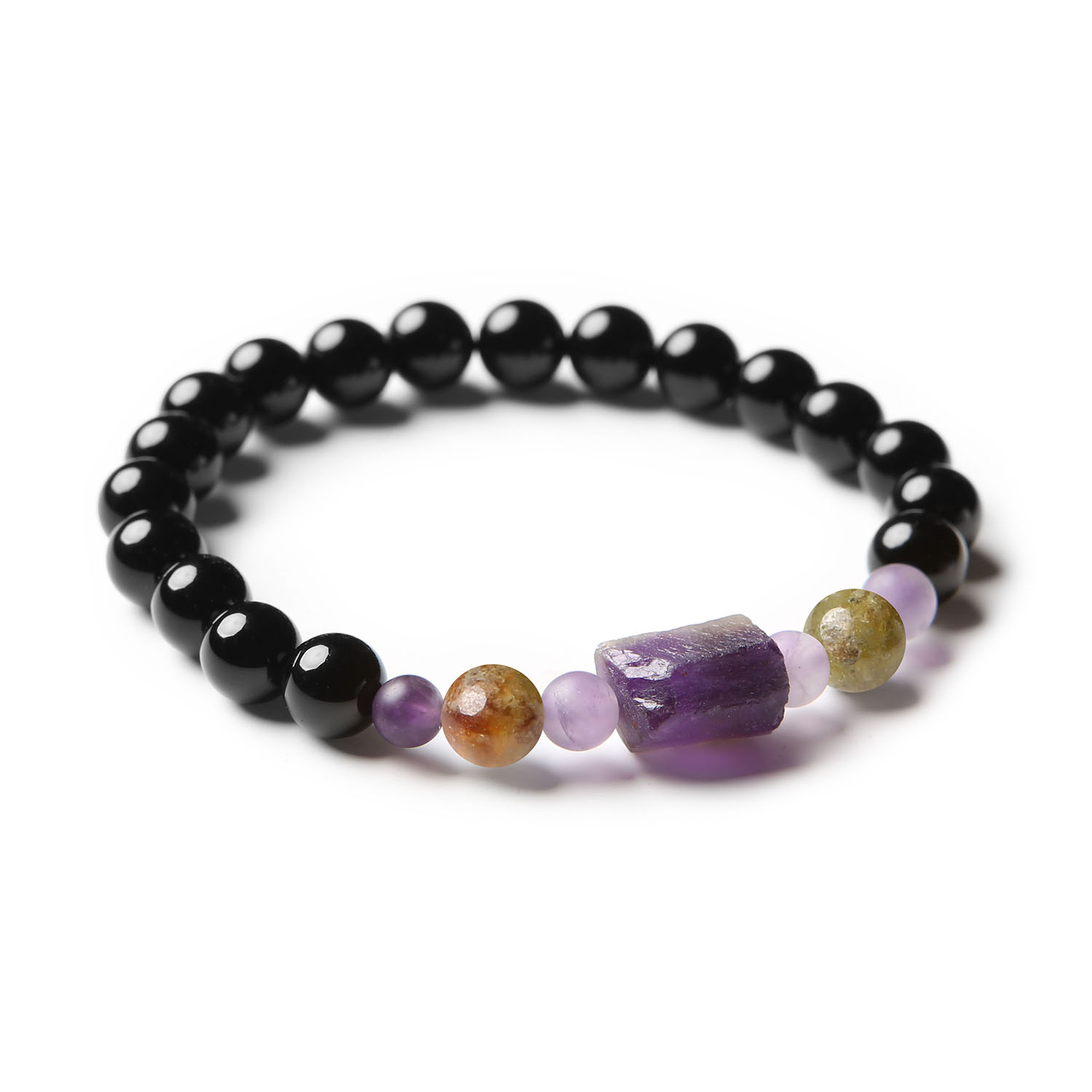 Bransoletka z kolekcji Kema, wykonana z zielonego granatu, ametystu i onyks, doskonała dla obu płci.