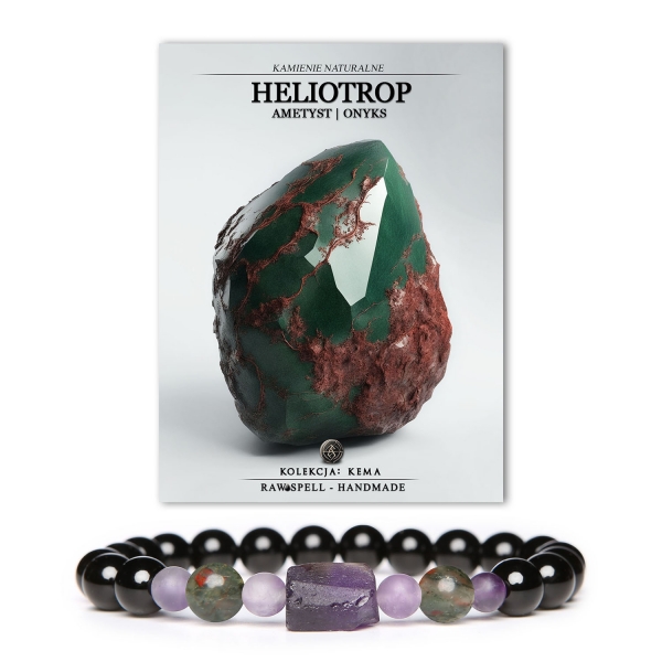 Kiemski design z odrobiną romantyzmu. Bransoletka wzbogacona o naturalne kamienie: Heliotrop, Ametyst i Onyks. Oryginalny wybór dla Kobiet i Mężczyzn, który chcą dodatkowo podkreślić swój wygląd.