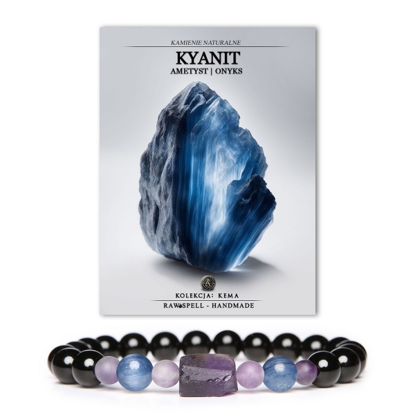Bransoletka z kolekcji Kema z kyanitem, ametystem i onyksem, stworzona dla kobiet i mężczyzn ceniących naturalne piękno.