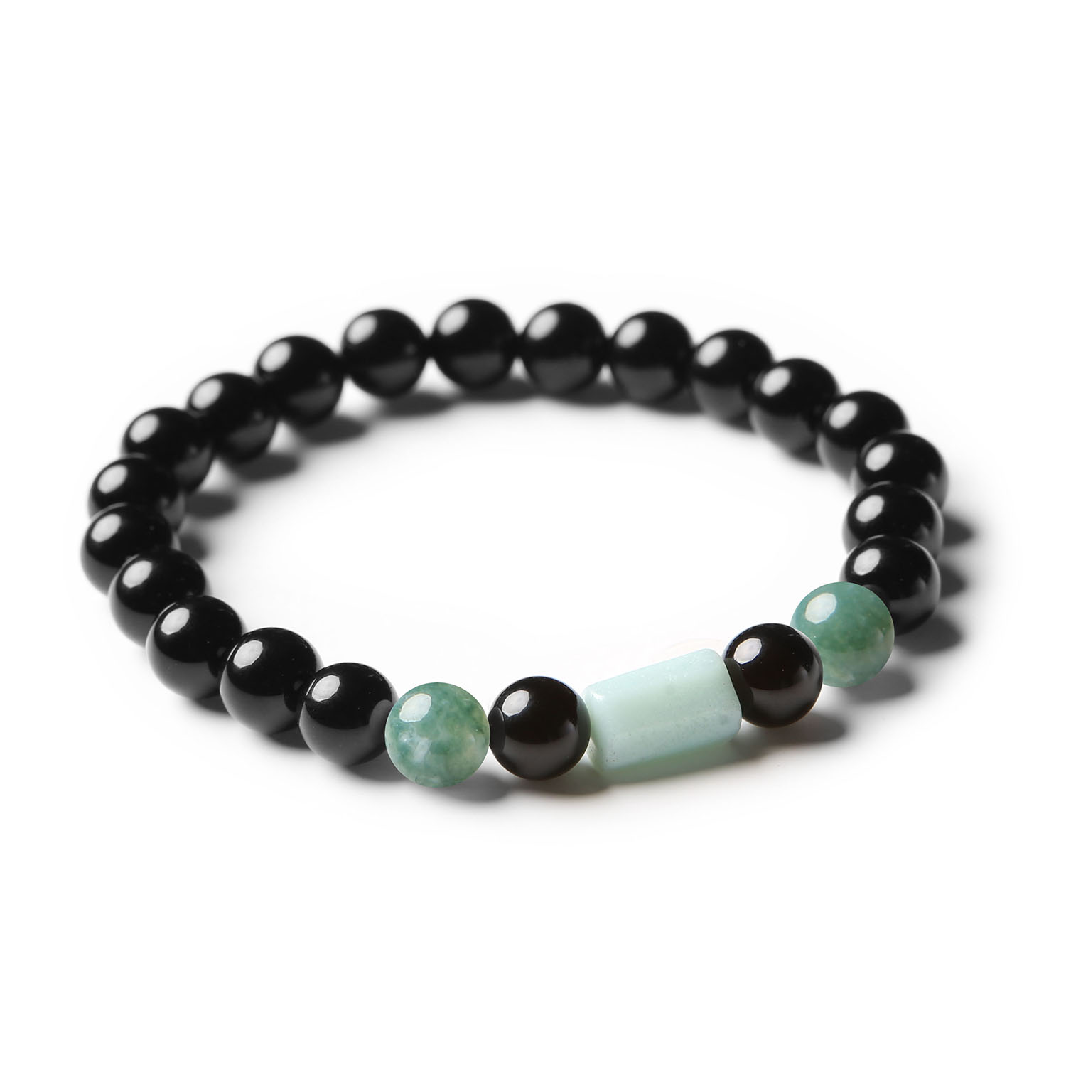 Bransoletka z kolekcji Laeri z naturalnych kamieni: Agat Mszysty, Amazonit i Onyks, unisex, idealna na każdą okazję.