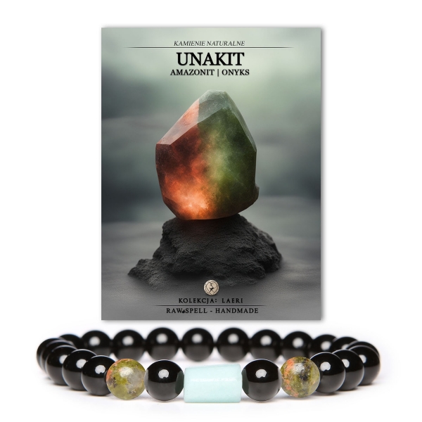 Bransoletka z naturalnymi kamieniami w kolekcji Laeri – unakit, amazonit i onyks tworzą wyjątkowy akcent dla kobiet i mężczyzn.