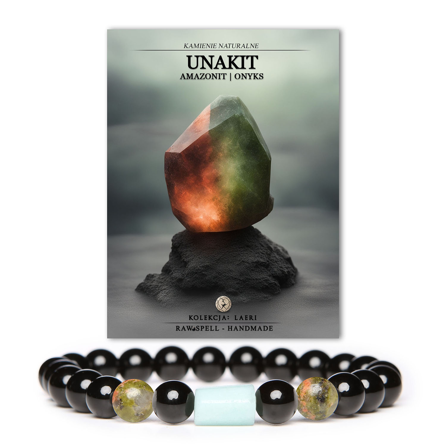 Bransoletka z naturalnymi kamieniami w kolekcji Laeri – unakit, amazonit i onyks tworzą wyjątkowy akcent dla kobiet i mężczyzn.