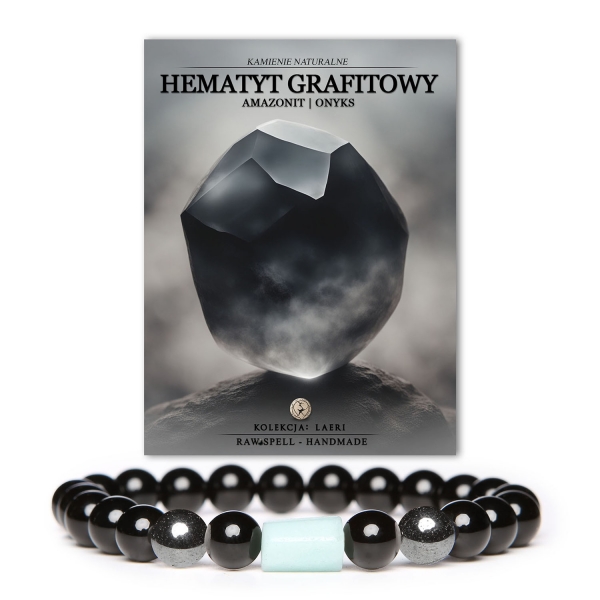 Bransoletka unisex Laeri z hematytu grafitowego, amazonitu i onyksem - naturalne kamienie dla nowoczesnego stylu.