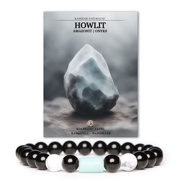 Bransoletka z kolekcji Laeri z naturalnych kamieni: howlit, amazonit i onyks, idealna dla kobiet i mężczyzn.
