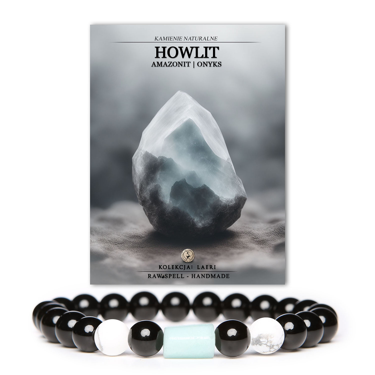 Bransoletka z kolekcji Laeri z naturalnych kamieni: howlit, amazonit i onyks, idealna dla kobiet i mężczyzn.