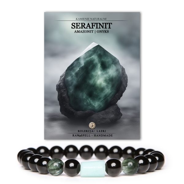 Elegancka bransoletka Laeri z serafinitu, amazonitu i onyksu. Uniwersalny design dla kobiet i mężczyzn.