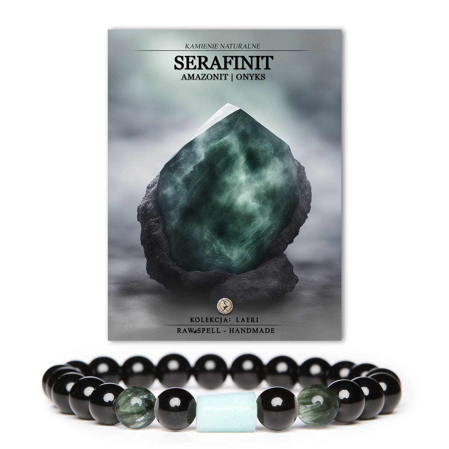 Elegancka bransoletka Laeri z serafinitu, amazonitu i onyksu. Uniwersalny design dla kobiet i mężczyzn.