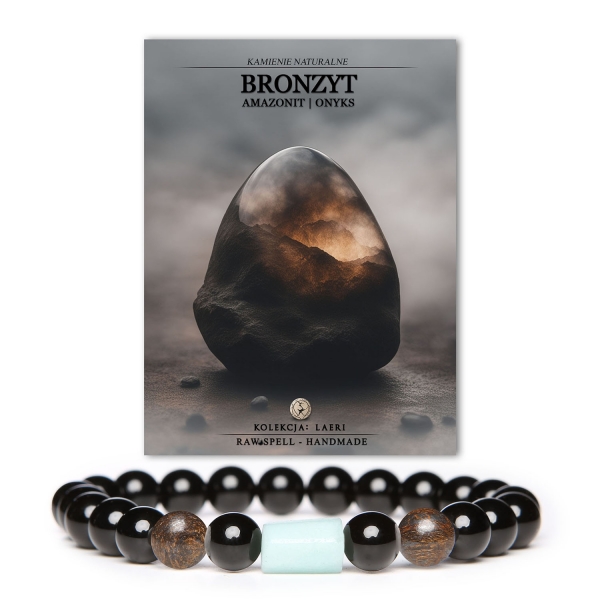 Bransoletka Laeri z bronzytem, amazonitem i onyksu, dedykowana zarówno kobietom, jak i mężczyznom, łącząca modę z naturą.