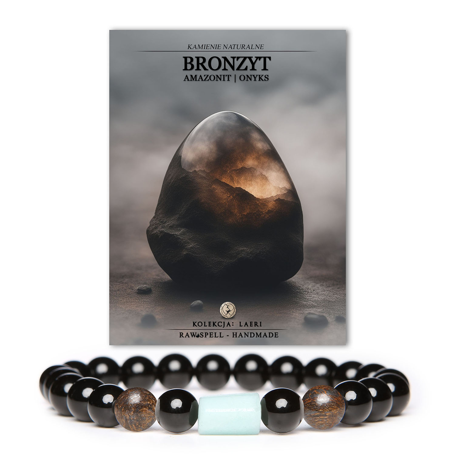 Bransoletka Laeri z bronzytem, amazonitem i onyksu, dedykowana zarówno kobietom, jak i mężczyznom, łącząca modę z naturą.