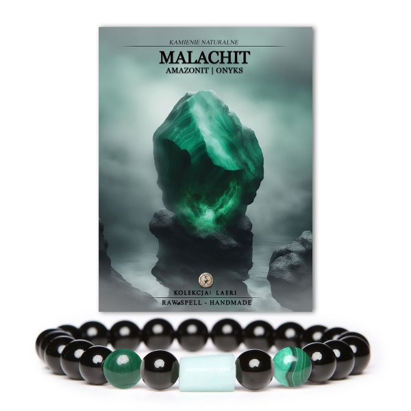 Elegancka bransoletka z kolekcji Laeri z malachitem, amazonitem i onyksem, doskonała biżuteria dla obu płci.