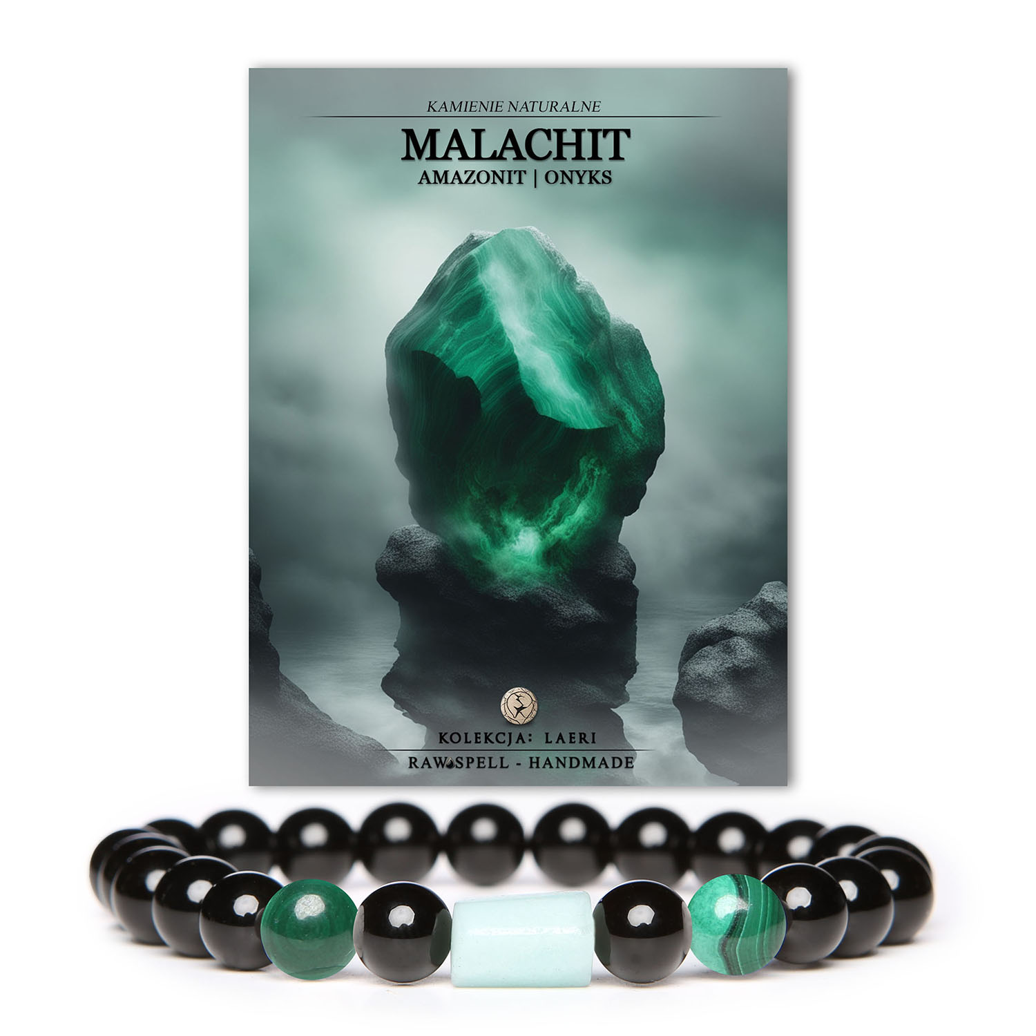 Elegancka bransoletka z kolekcji Laeri z malachitem, amazonitem i onyksem, doskonała biżuteria dla obu płci.