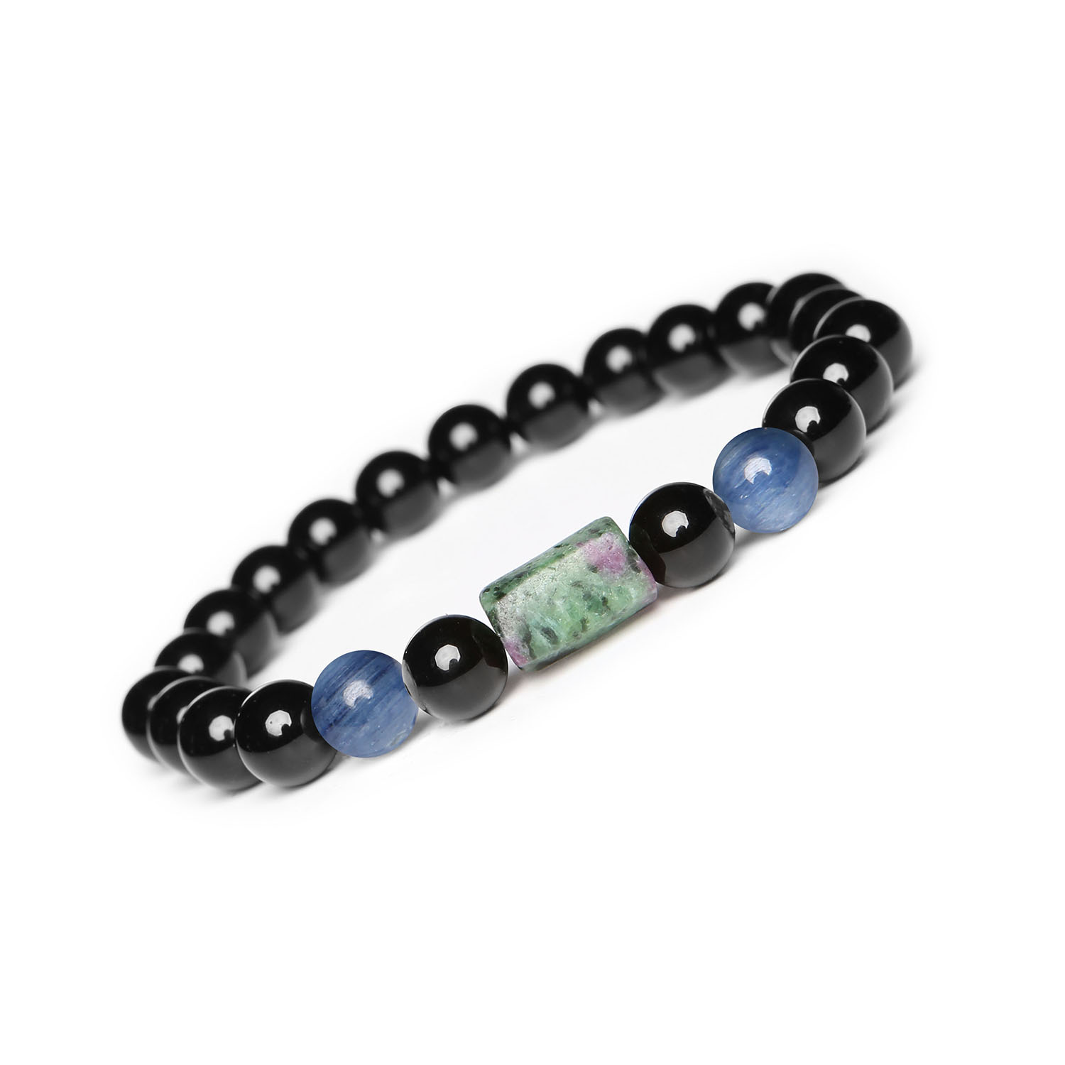 Bransoletka Laeri z gumki - Kyanit, Zoisyt z Rubinem, Onyks, idealna dla Kobiet i Mężczyzn Bransoletka Laeri z naturalnymi kamieniami, takimi jak kyanit, zoisyt z rubinem i onyks, przeznaczona dla kobiet i mężczyzn.