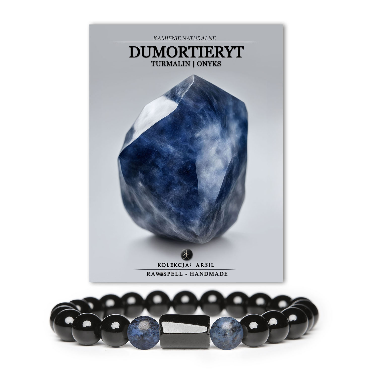 Kolekcja Arsil prezentuje wyjątkową bransoletkę z kamieniami naturalnymi: dumortierytem, turmalinem i onyksem, odpowiednią dla każdego, niezależnie od płci.