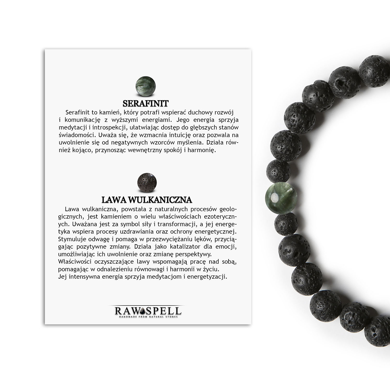 Bransoletka na Gumce Binthe Serafinit Dla Kobiet i Mężczyzn Lawa Wulkaniczna Stylowa bransoletka z serafinitu i lawy wulkanicznej z kolekcji Binthe, idealna dla kobiet i mężczyzn.