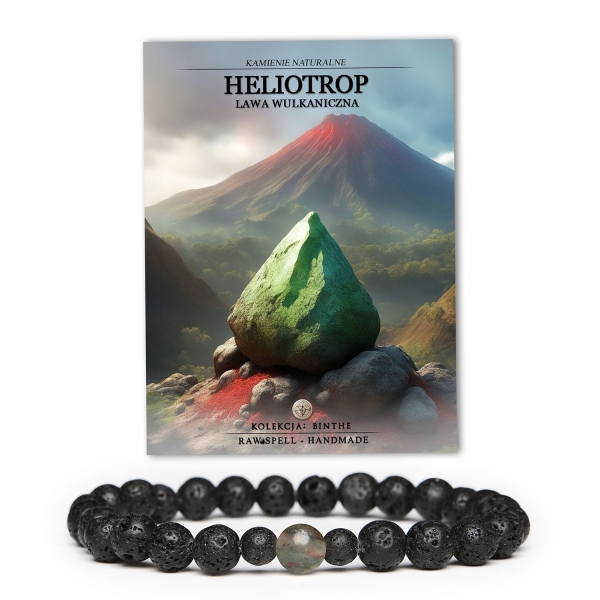 Stylowa bransoletka z kolekcji Binthe, wykonana z heliotropu i lawy wulkanicznej, dostępna dla obu płci.