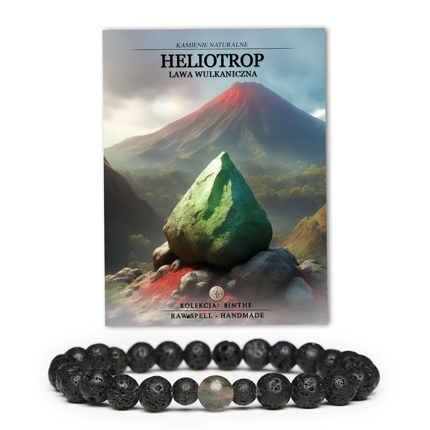 Stylowa bransoletka z kolekcji Binthe, wykonana z heliotropu i lawy wulkanicznej, dostępna dla obu płci.