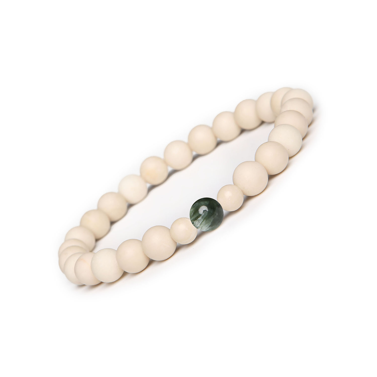 Bransoletka na gumce Binthe Serafinit Kamień Rzeczny - dla Kobiet i Mężczyzn Stylowa bransoletka z kamieniami naturalnymi: serafinit oraz kamień rzeczny, dostępna w kolekcji Binthe dla osób w każdym wieku.