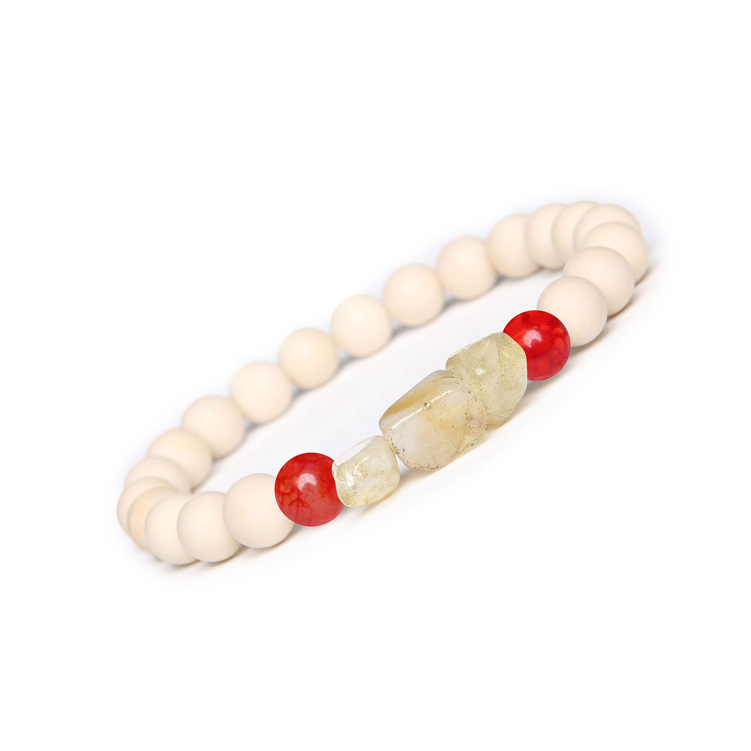 Bransoletka na gumce Cymiri z Agatem Czerwonym Crackle, Cytrynem i Kamieniem Rzecznym dla kobiet i mężczyzn Bransoletka z kolekcji Cymiri, dla Kobiet i Mężczyzn Kamienie naturalne. - niezależnie od płci, każdy może odnaleźć dla siebie odpowiedni design w kolekcji Cymiri.