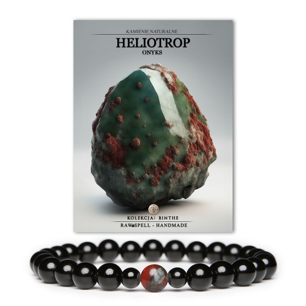 Bransoletka z kolekcji Binthe, z kamieniami heliotropem i onyksu, stworzona z myślą o kobietach i mężczyznach.