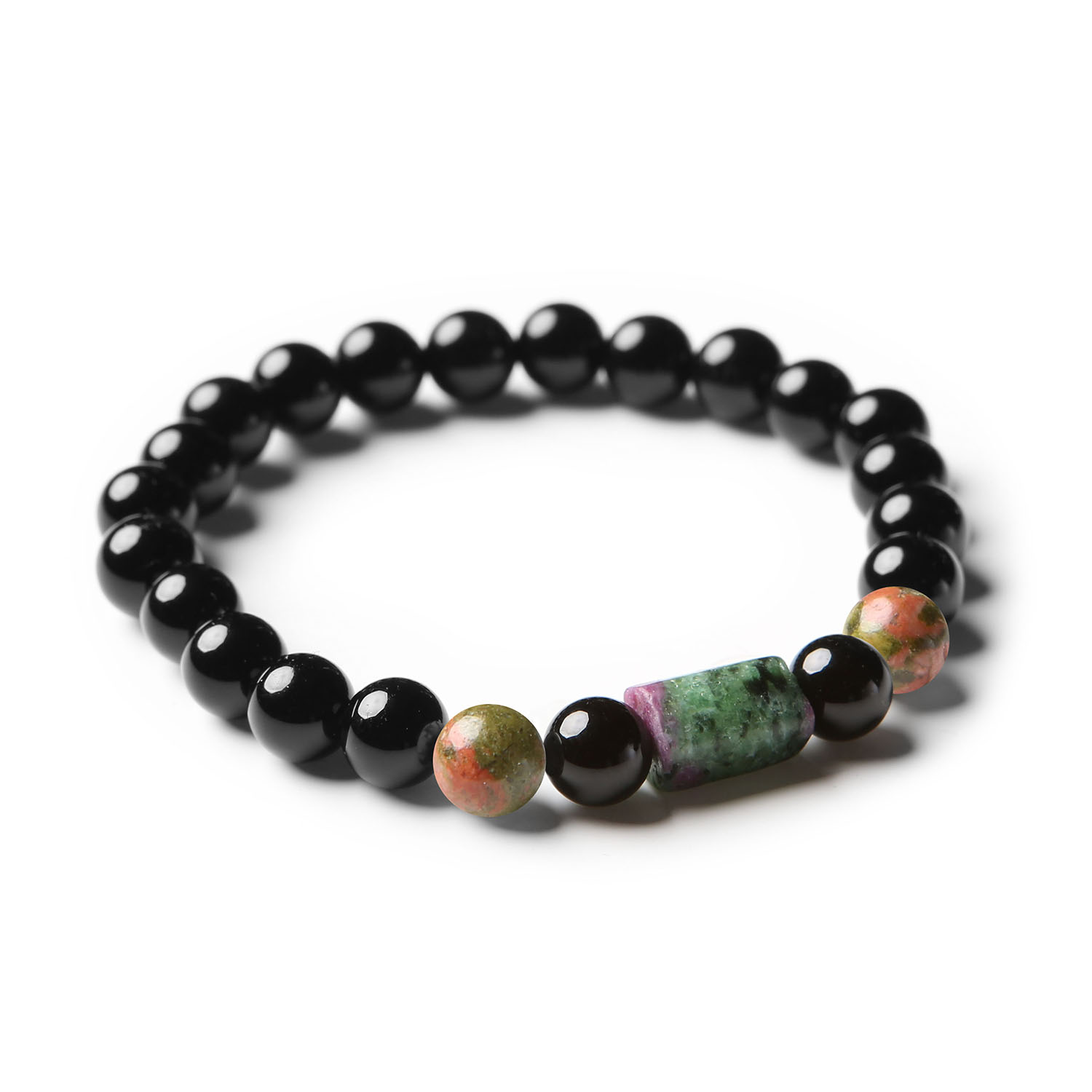 Bransoletka Laeri z kamieniami unakit, zoisyt z rubinem i onyks, dostępna w kolekcji Dla Kobiet i Mężczyzn.