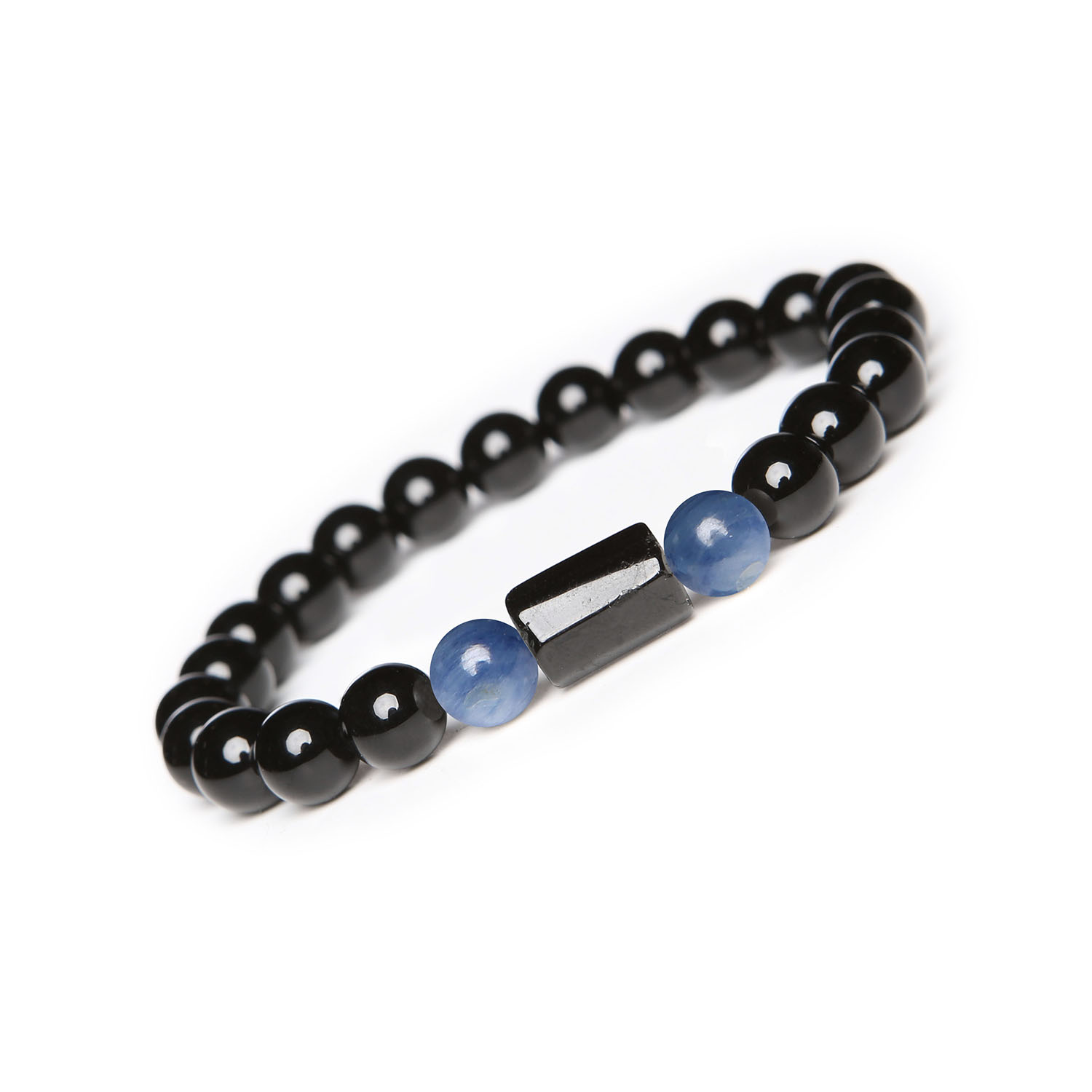 Bransoletka na gumce z kolekcji Arsil wykonana z kyanitu, turmalinu i onyksu dla kobiet i mężczyzn Bransoletka Arsil. Wyjątkowa ozdoba dla każdego. Turmalin i onyks w harmonijnej kompozycji.