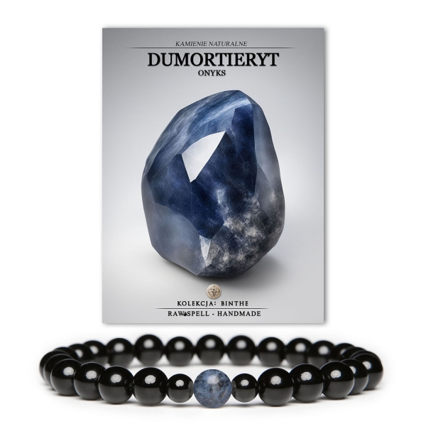 Bransoletka z kolekcji Binthe, z dumortierytem i onyksami, uniwersalny dodatek dla kobiet i mężczyzn, wykonana z kamieni naturalnych.