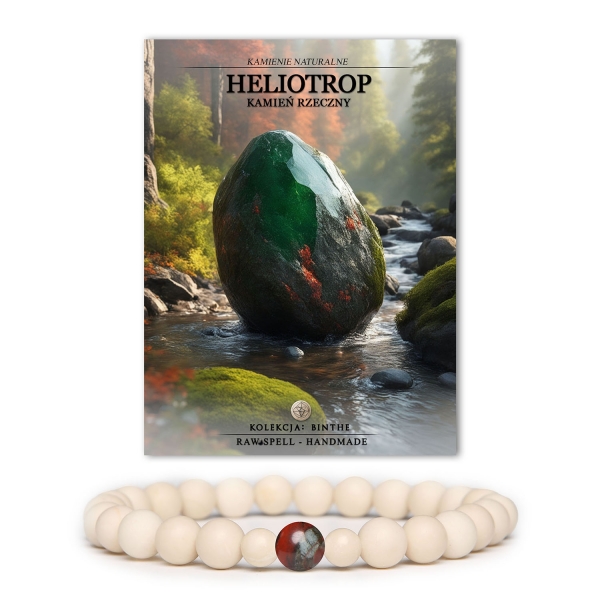 Bransoletka Binthe z naturalnych kamieni: heliotrop oraz kamień rzeczny, uniwersalny design dla kobiet i mężczyzn.