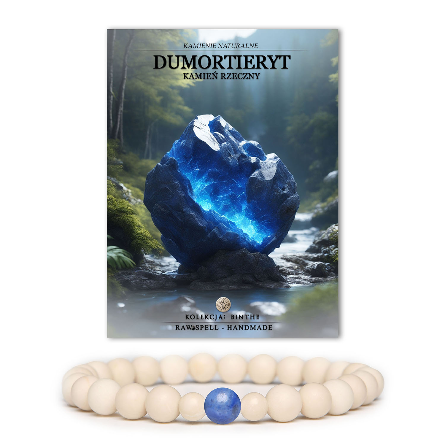 Naturalna bransoletka Binthe z dumortierytem i kamieniem rzecznym, stworzona z myślą o kobietach i mężczyznach.v