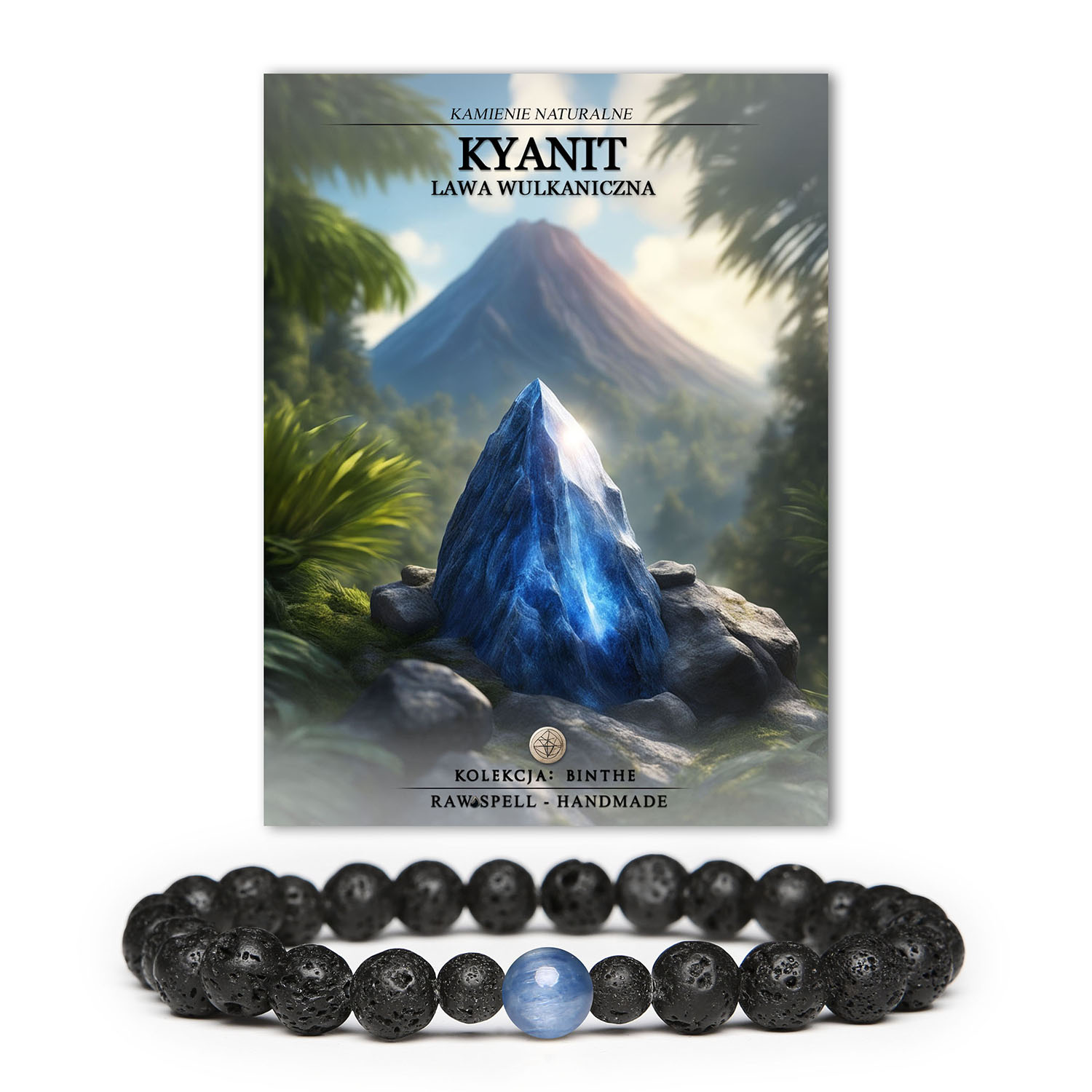 Bransoletka Binthe z kyanitu i lawy wulkanicznej – elegancki dodatek dla każdego, bez względu na płeć.