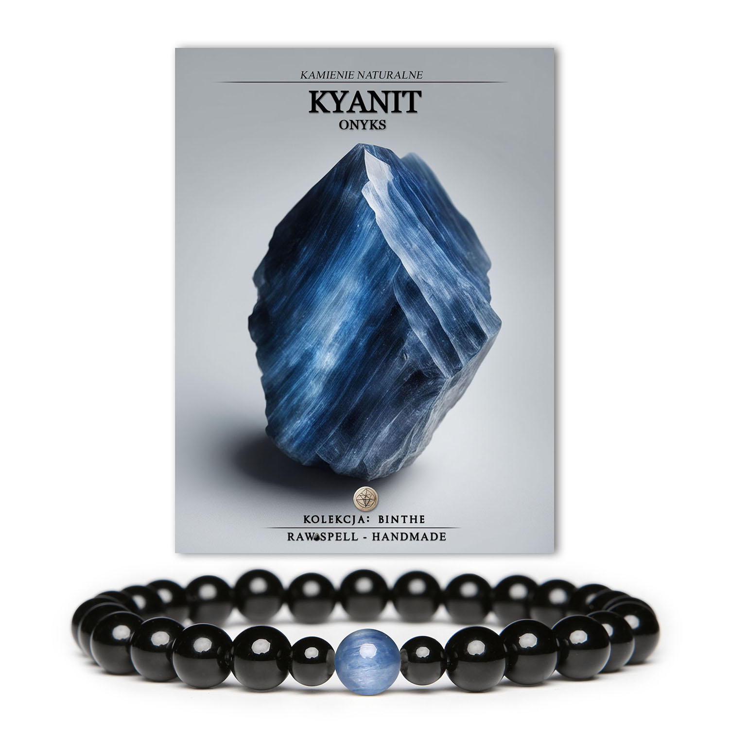 Bransoletka Binthe z naturalnymi kamieniami – kyanit i onyks, unisex sprzęt do stylizacji dla każdego.