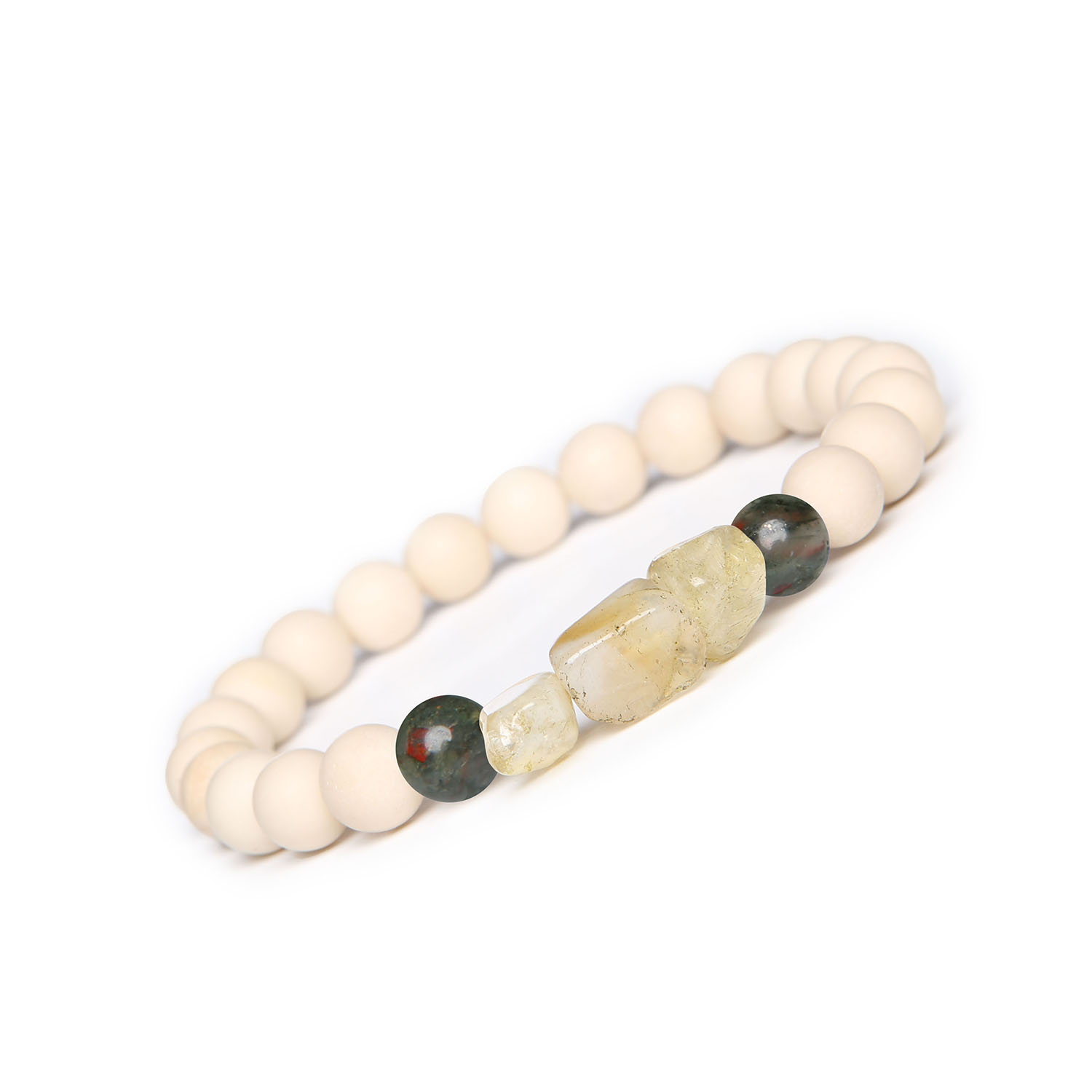 Bransoletka na gumce z kolekcji Cymiri - Heliotrop, Cytryn, Kamień Rzeczny dla Kobiet i Mężczyzn Ten wspaniały produkt to bransoletka z Cymiri, z urozmaiconą kolekcją kamieni naturalnych.