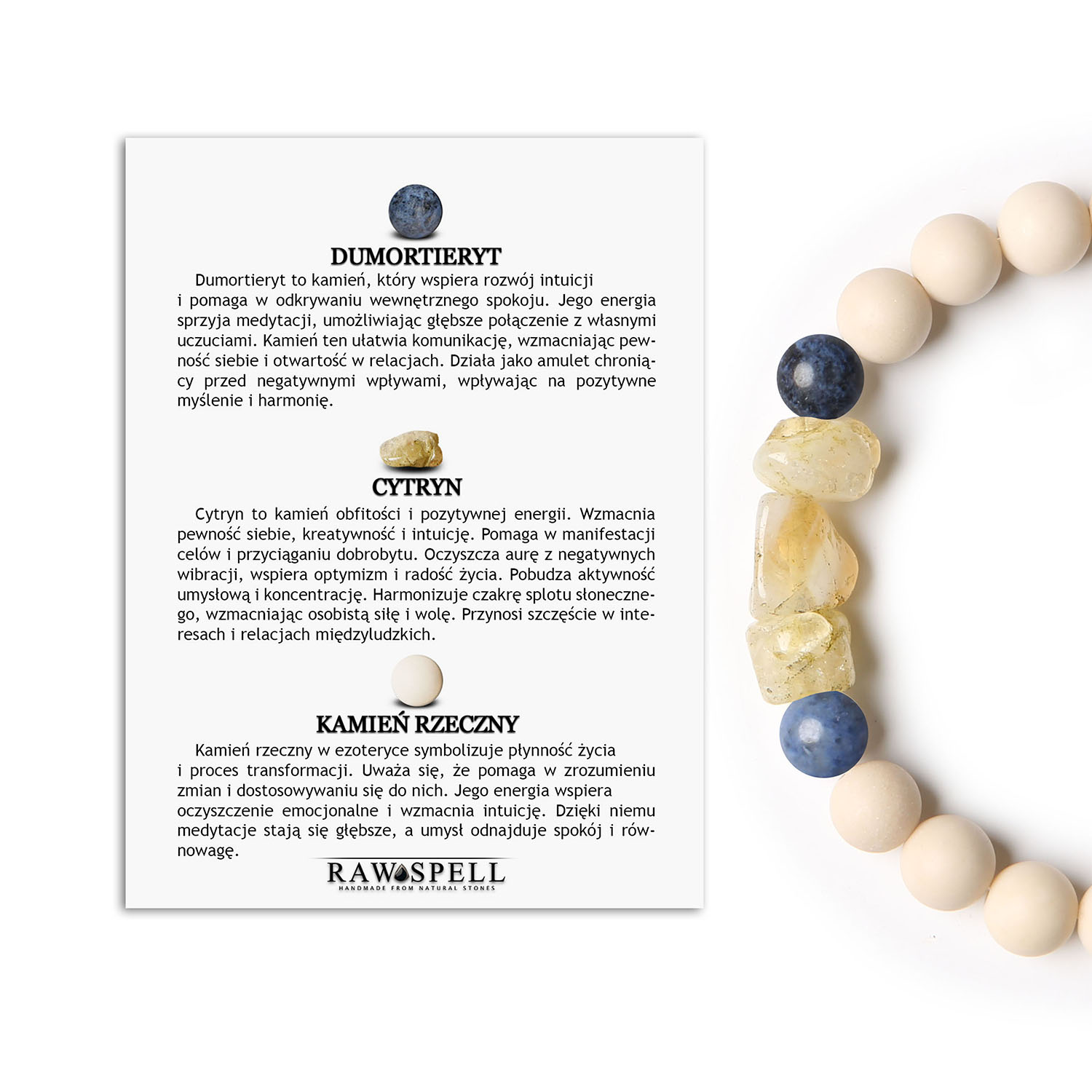 Bransoletka na gumce z kolekcji Cymiri z kamieniami dumortieryt, cytryn i kamień rzeczny, uniwersalny wybór dla kobiet i mężczyzn Bransoletka z naturalnych kamieni (dumortieryt, cytryn, kamień rzeczny) z kolekcji Cymiri, unisex - dla kobiet i mężczyzn.