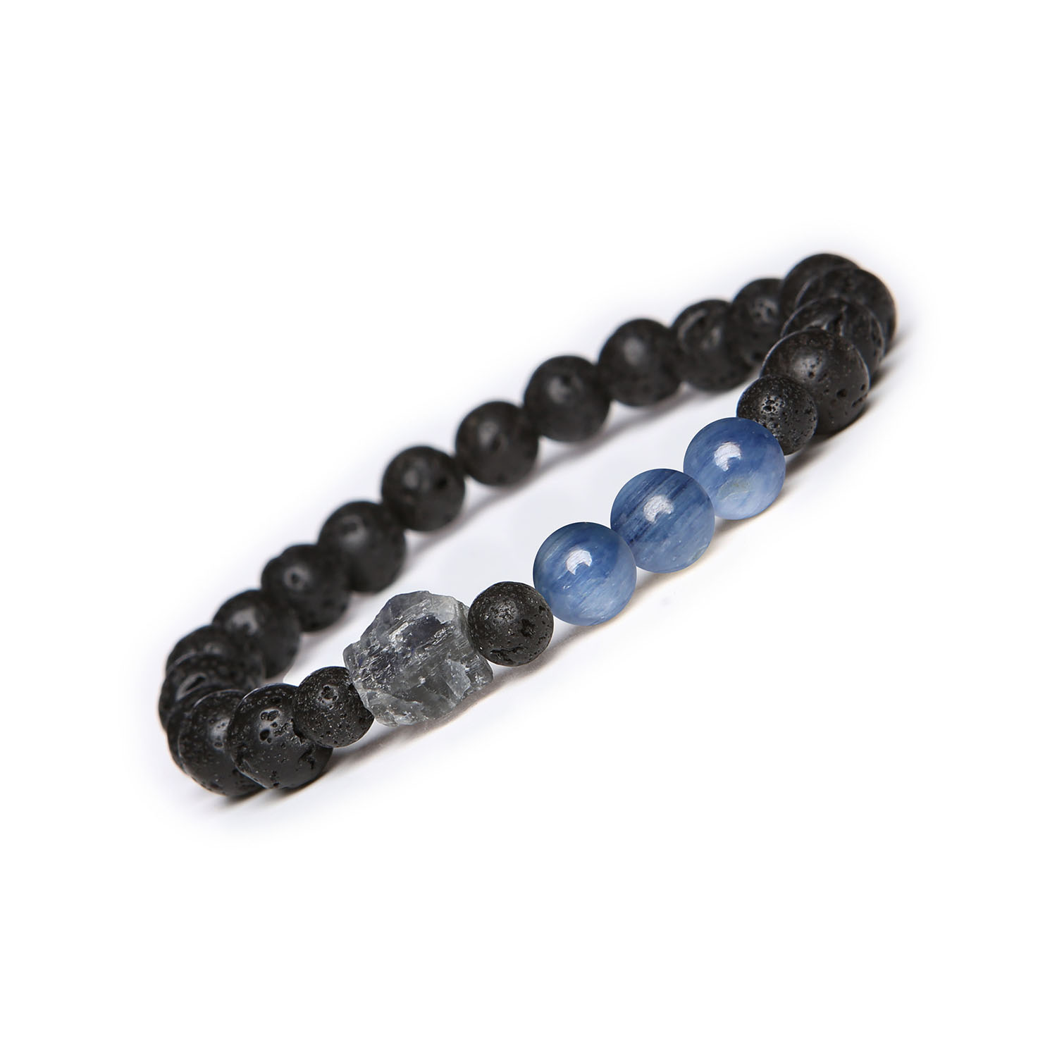 Bransoletka na gumce z kolekcji Derdr - Kyanit, Labradoryt, Lawa Wulkaniczna - dla wszystkich Bransoletka z kolekcji Derdr, zdobiona kyanitem, labradorytem oraz lawą wulkaniczną - uniwersalna biżuteria dla kobiet i mężczyzn.