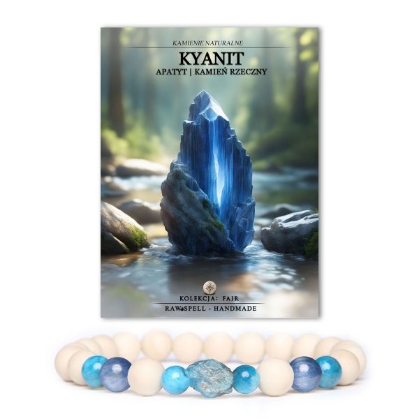 Bransoletka unisex z kolekcji Fair, wykonana z naturalnych kamieni: kyanitu, apatytu i kamienia rzecznego.