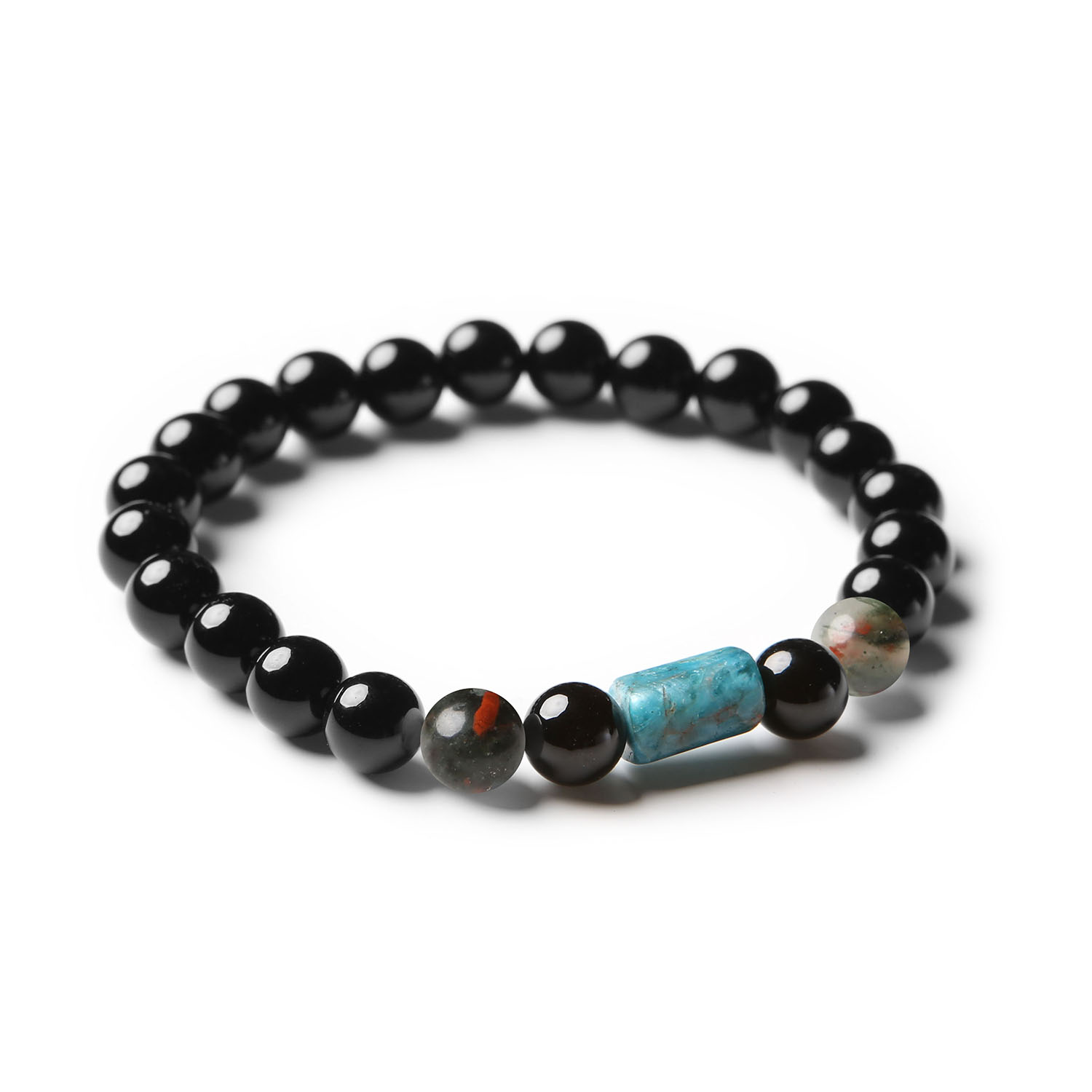 Elegancka bransoletka Laeri wykonana z kamieni naturalnych: heliotrop, apatyt i onyks, uniwersalna biżuteria dla kobiet i mężczyzn.