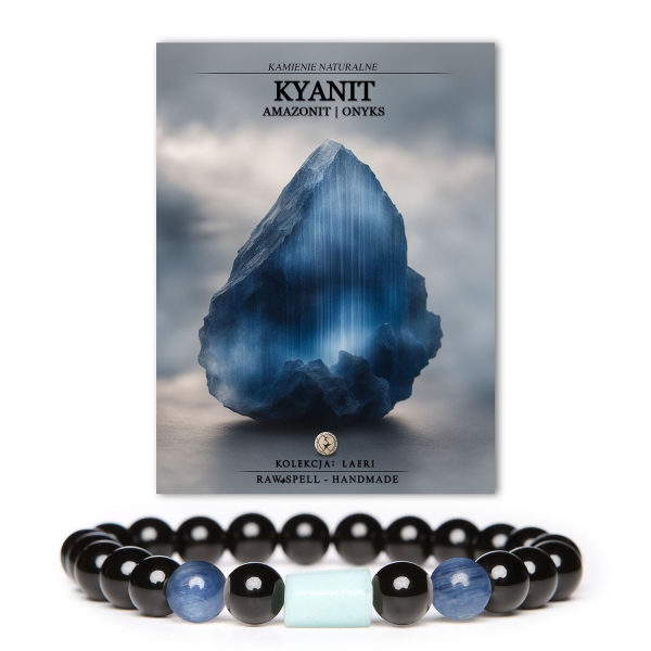 Bransoletka z kolekcji Laeri z naturalnymi kamieniami: kyanitem, amazonitem i onyksami, idealna dla kobiet i mężczyzn.