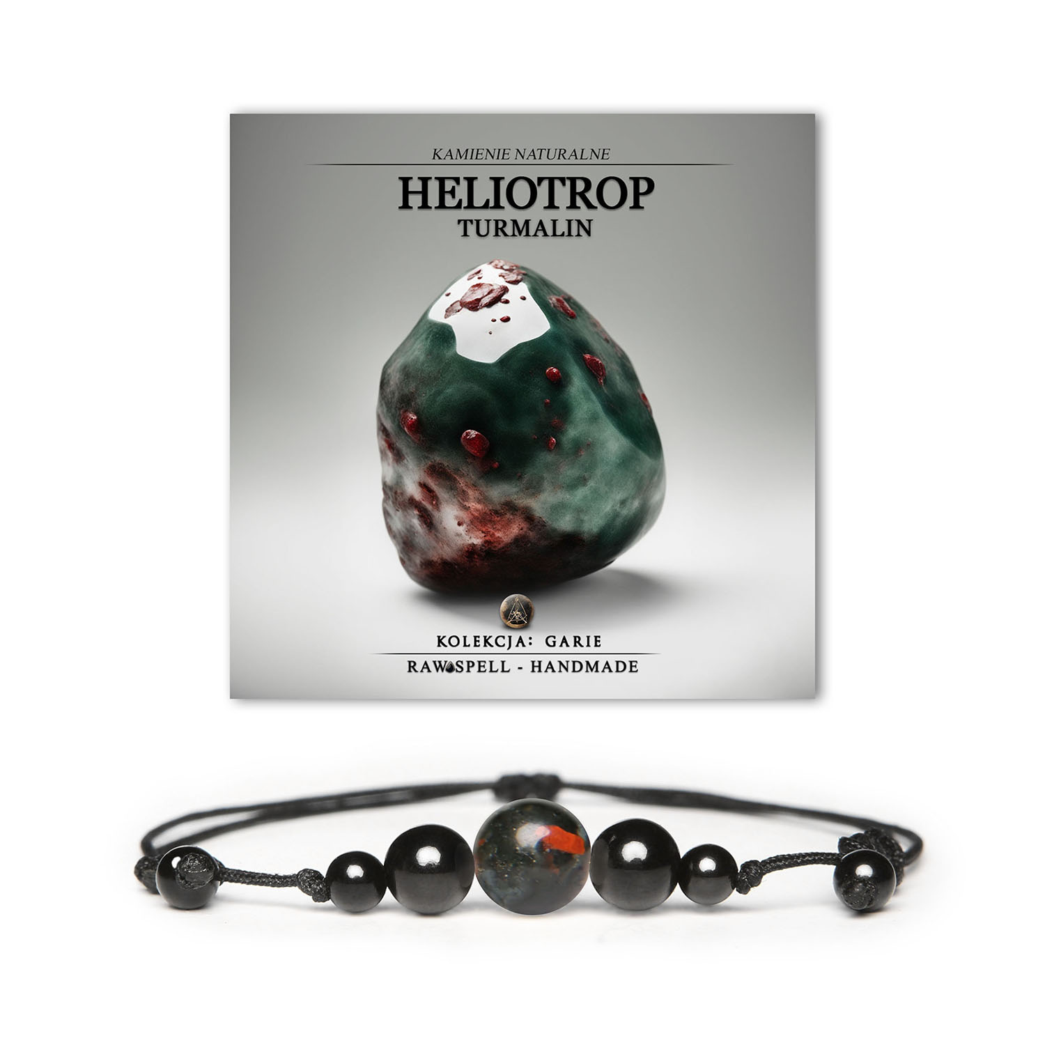 Bransoletka z kolekcji Garie, wykonana z kamieni naturalnych - heliotropu i turmalinu, idealna dla kobiet i mężczyzn.