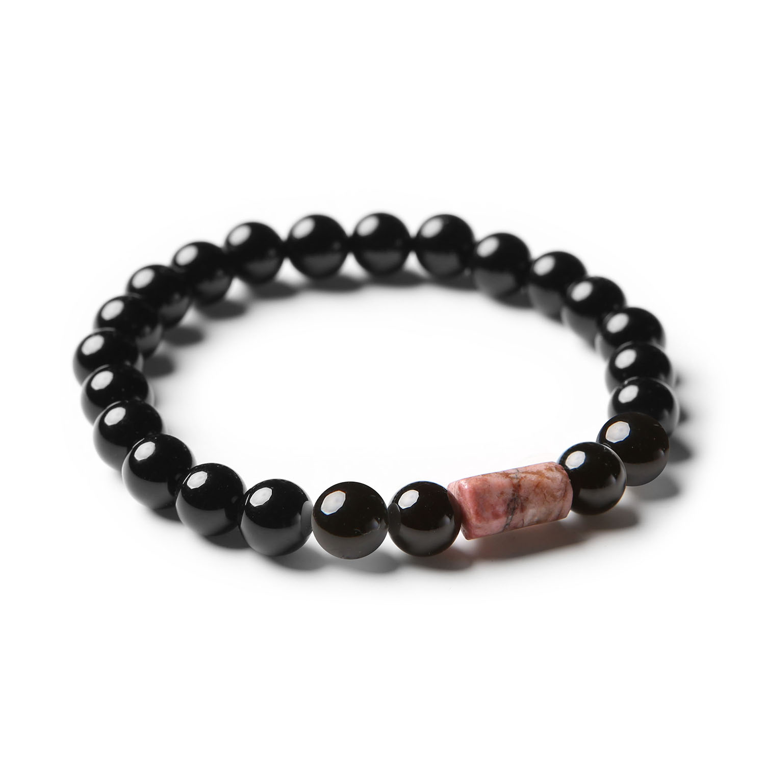 Bransoletka Laeri z naturalnym onyksu i różowym rodonitem, modny dodatek dla kobiet i mężczyzn.