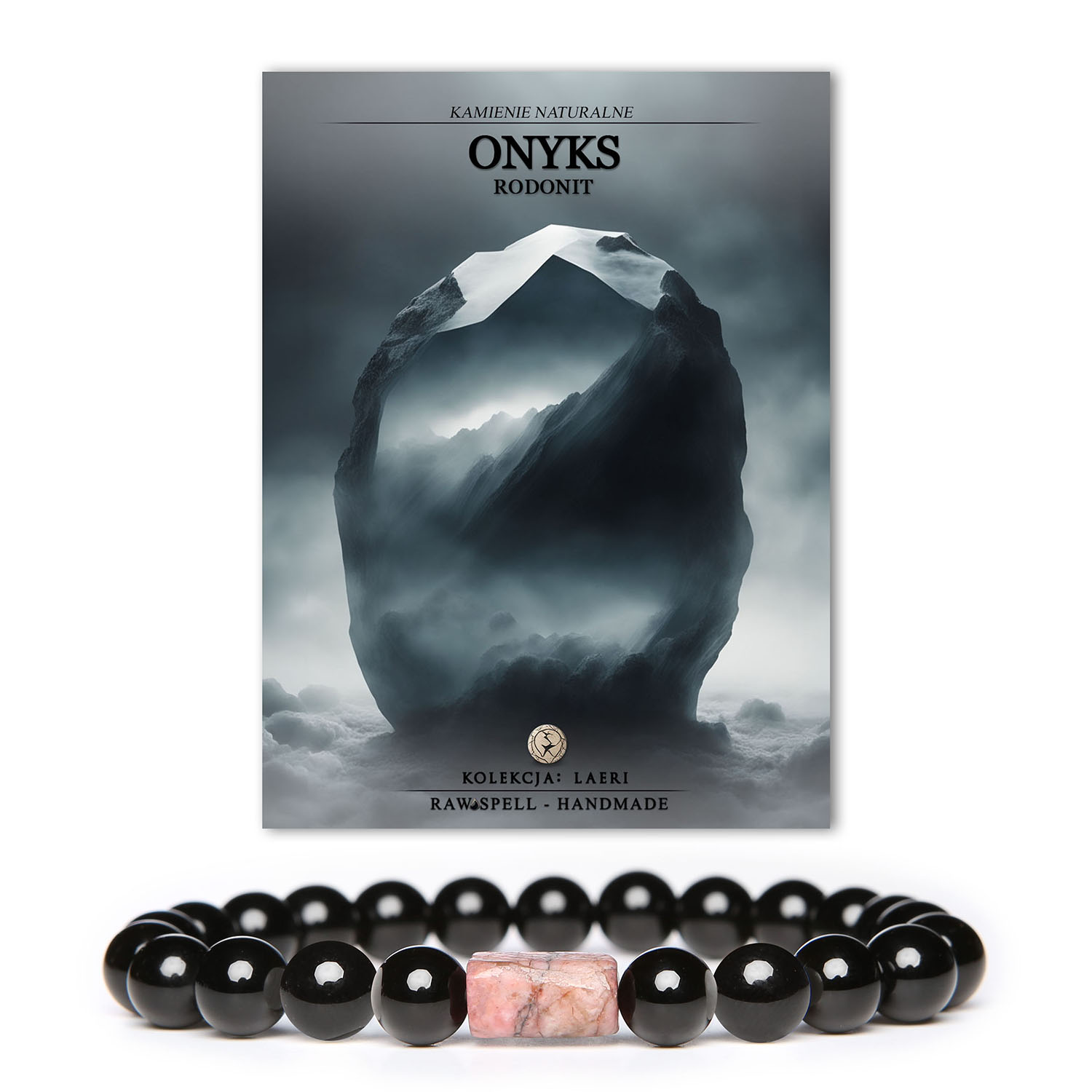 Elegancka bransoletka z kolekcji Laeri z kamieniami naturalnymi: onyks i rodonit, stworzona z myślą o kobietach i mężczyznach.