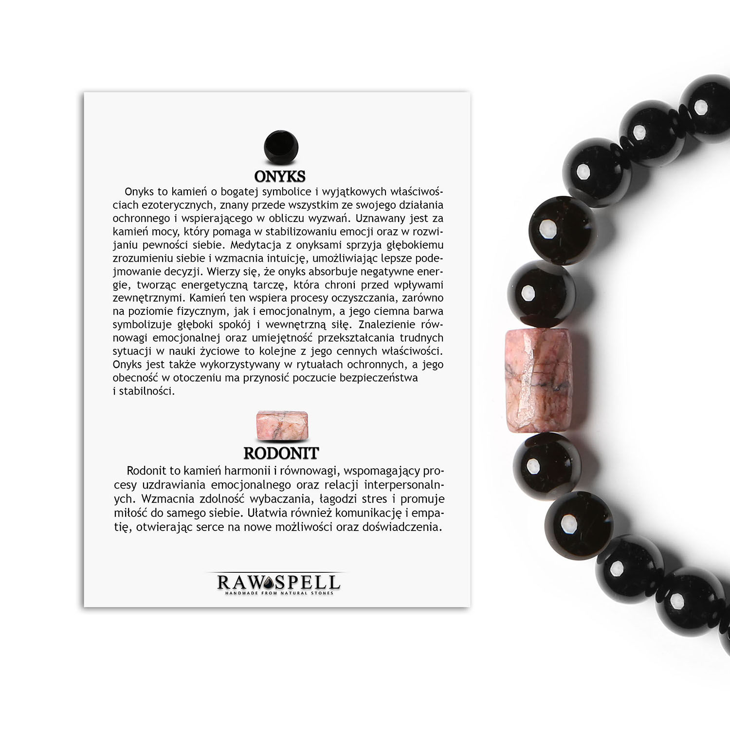 Bransoletka na sznurku Laeri stylowa bransoletka z Onykiem, Rodonitem w kolorze różowym dla Kobiet i Mężczyzn Stylowa bransoletka Laeri zdobiona kamieniami onyksu i rodonitu w kolorze różowym, uniwersalna dla obu płci.