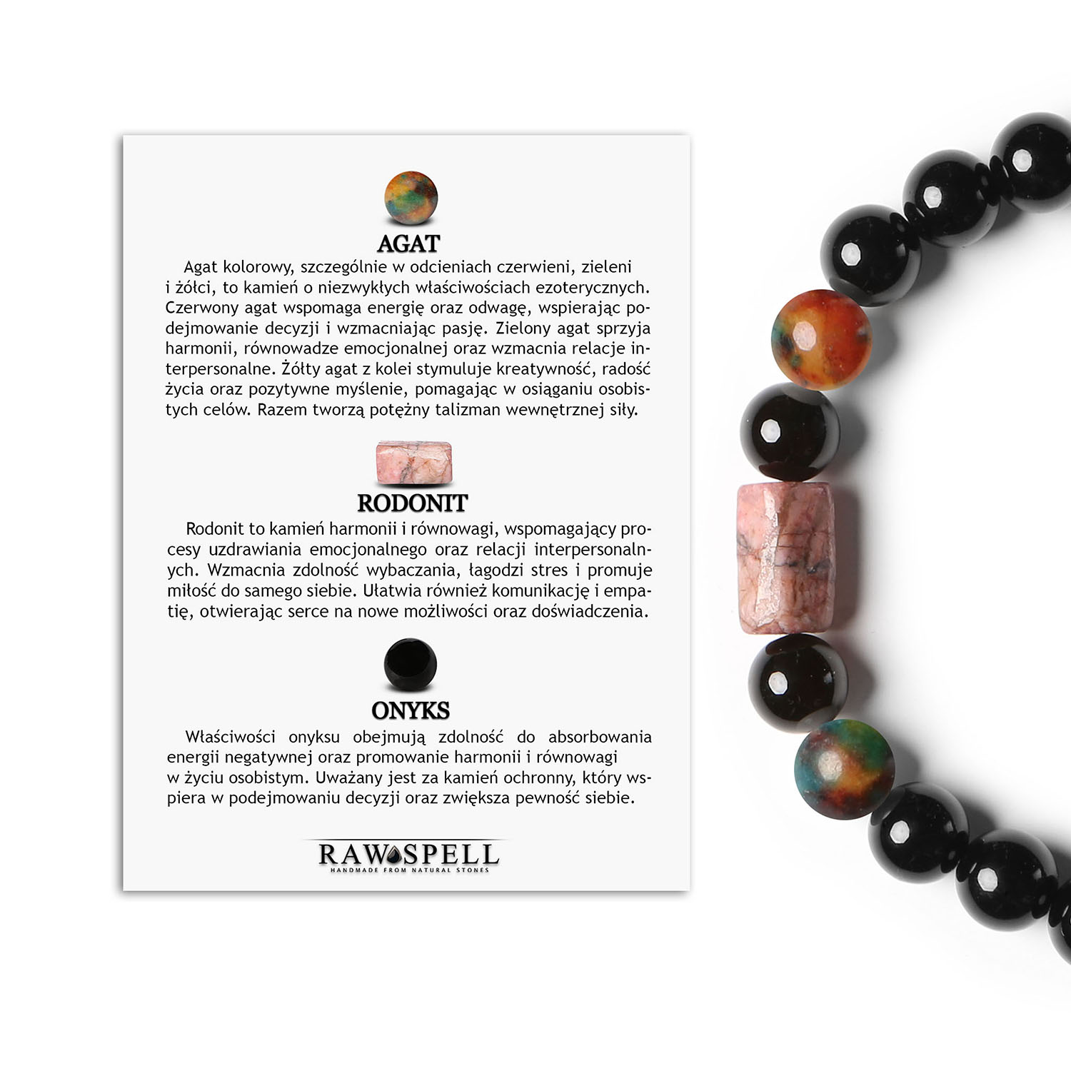 Bransoletka na sznurku w kolekcji Laeri z kamieniami agat, rodonit w kolorze różowym i onyks dla kobiet i mężczyzn Szyld "Laeri" - Naturalny Elegancja: Bransoletka "Laeri" to doskonała propozycja dla tych, którzy szukają naturalnej elegancji. Zestawiony agat i rodonyt w kolorze różowym tworzy harmonijną kombinację, która z pewnością zwróci uwagę. Bransoletka jest dostępna dla kobiet i mężczyzn, którzy cenią sobie naturalny styl i klasyczne wzory.