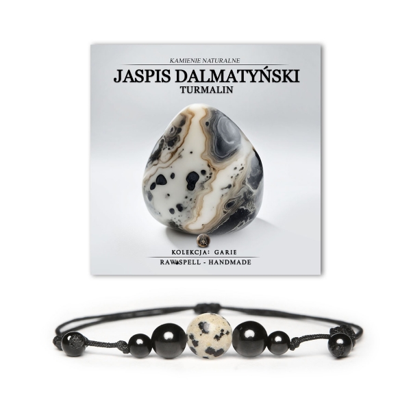Bransoletka unisex z naturalnych kamieni: jaspisu dalmatyńskiego i turmalinu, z kolekcji Garie.