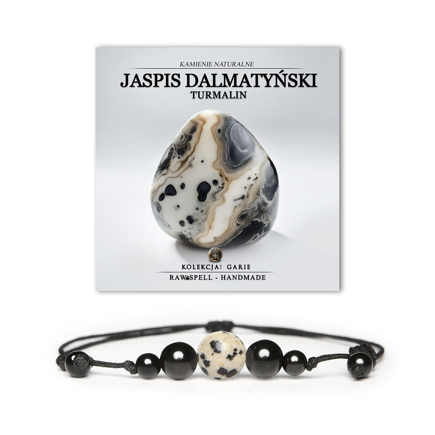 Bransoletka unisex z naturalnych kamieni: jaspisu dalmatyńskiego i turmalinu, z kolekcji Garie.