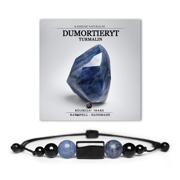 Bransoletka z kamieniami naturalnymi - dumortierytem i turmalinem - z kolekcji Inare, dostępna dla obu płci.