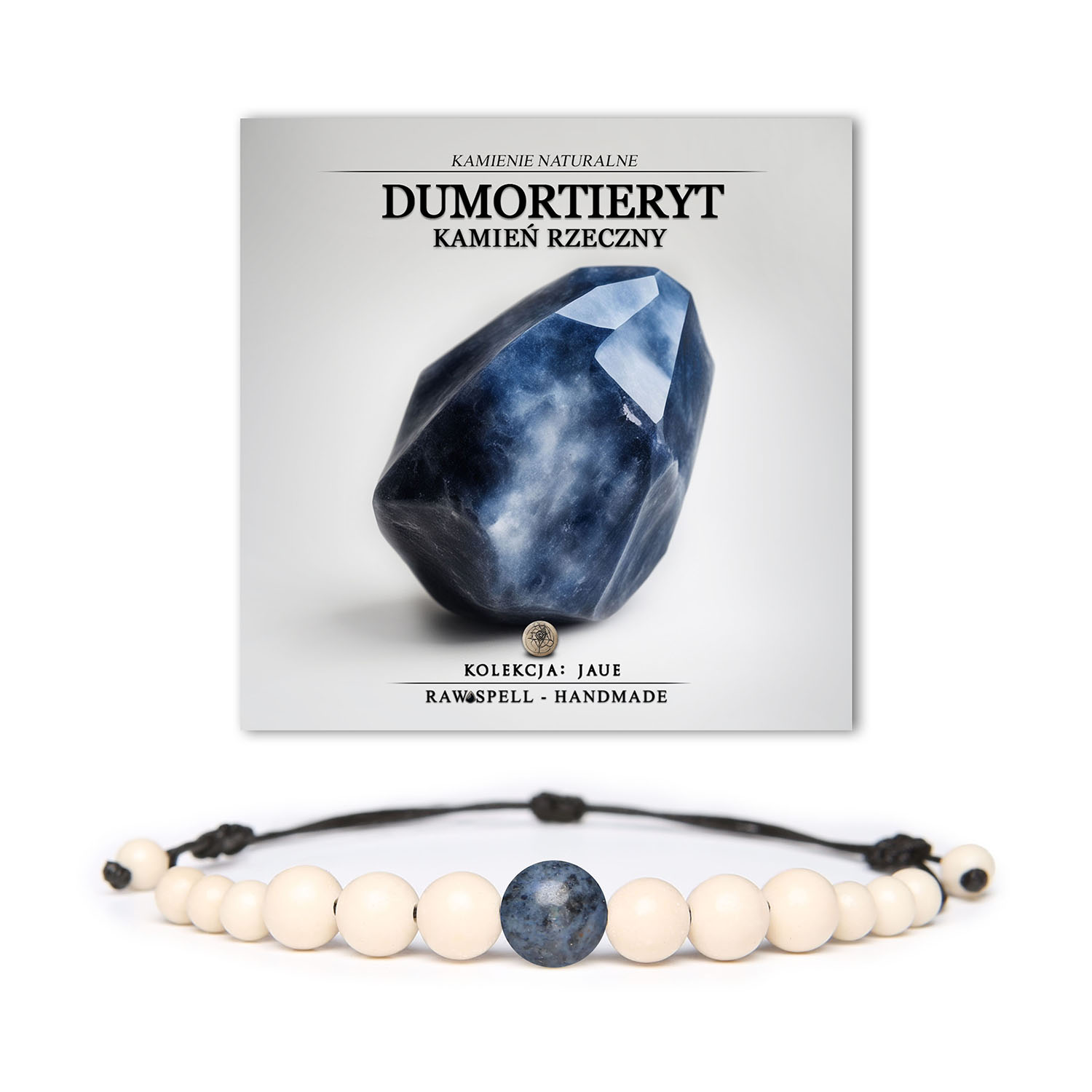 Elegancka bransoletka z naturalnymi kamieniami - dumortierytem i kamieniem rzecznym - z kolekcji Jaue, stworzona dla kobiet i mężczyzn.