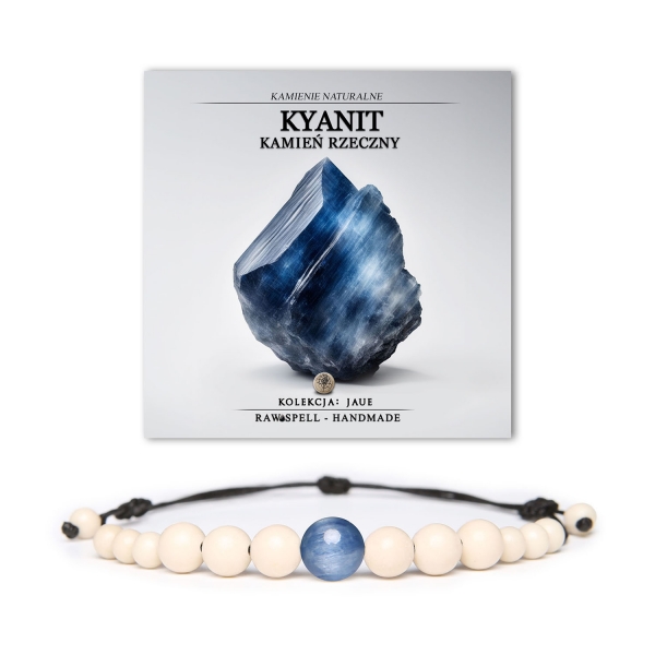 Bransoletka z kolekcji Jaue, zdobiona kyanitem oraz kamieniem rzecznym, stworzona z myślą o kobietach i mężczyznach.